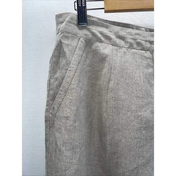 Eileen Fisher Pants Womens size L Tan Linen straight Leg Crop pockets organic - Picture 2 of 11